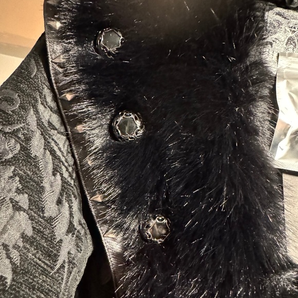 Punk Rave Brocade and Fur Coat Black Small - Picture 6 of 16